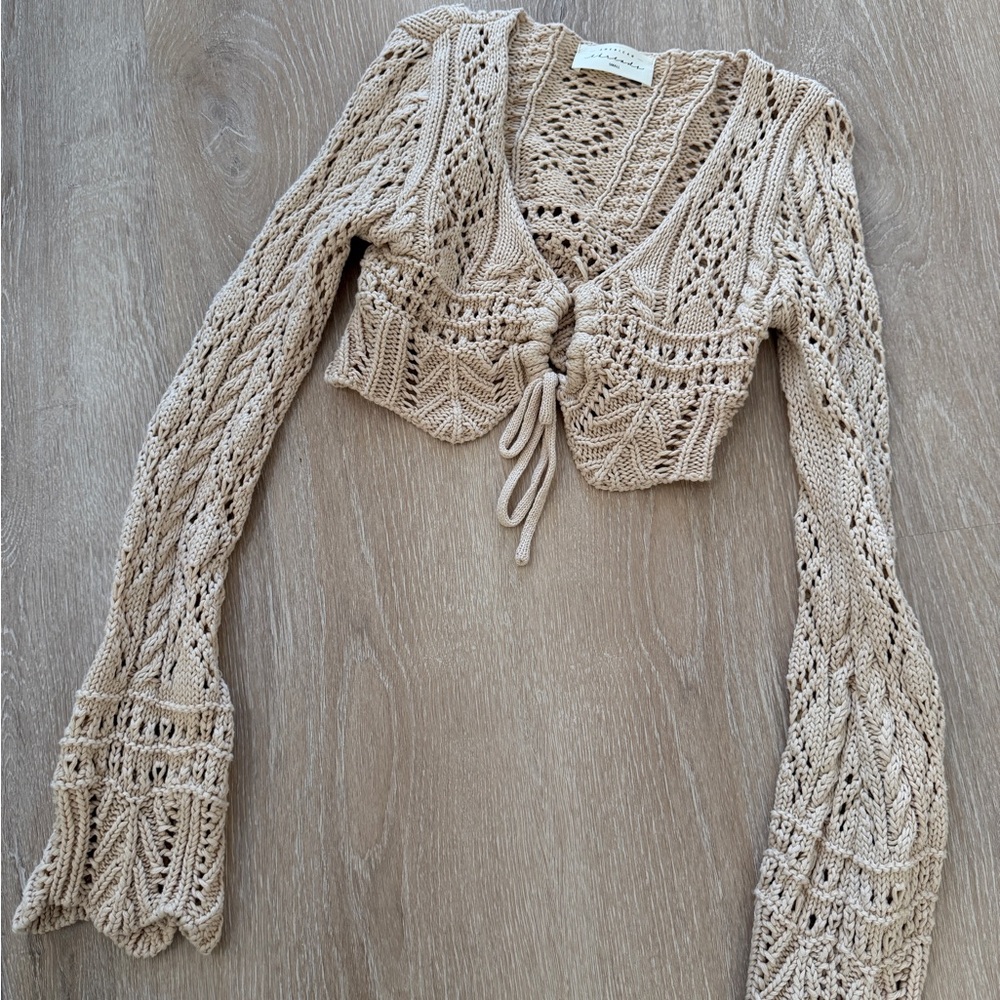 American Threads | Beige Knit Cropped Cardigan